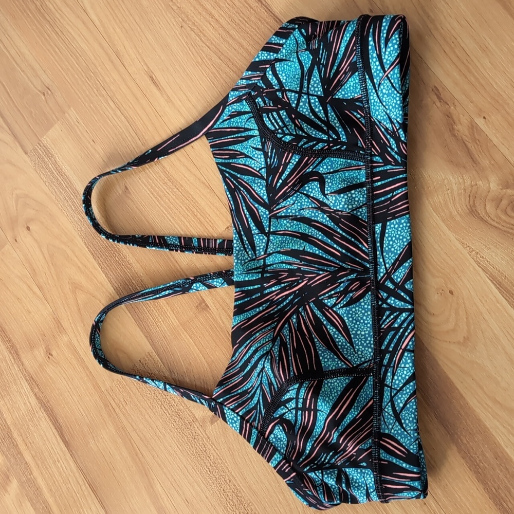 Lululemon Rise and Run Bra 10 Mini Palm Lace Tofino Teal Multi Black